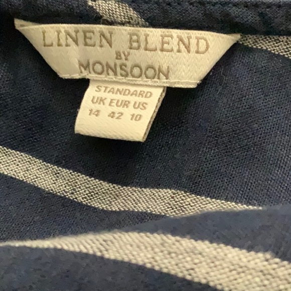 MONSOON linen blend blue with grey stripe top. Size 10 - Picture 5 of 5